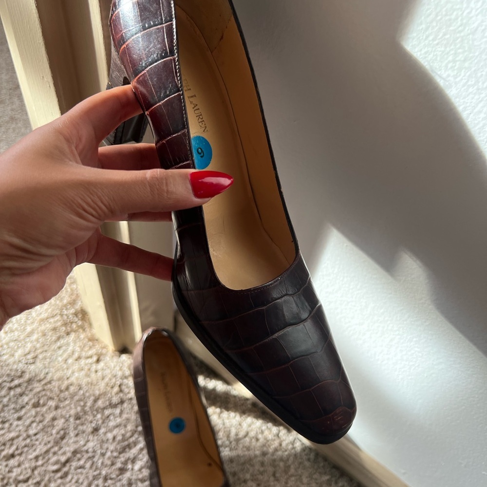 Ralph Lauren Crocodile Brown Heels